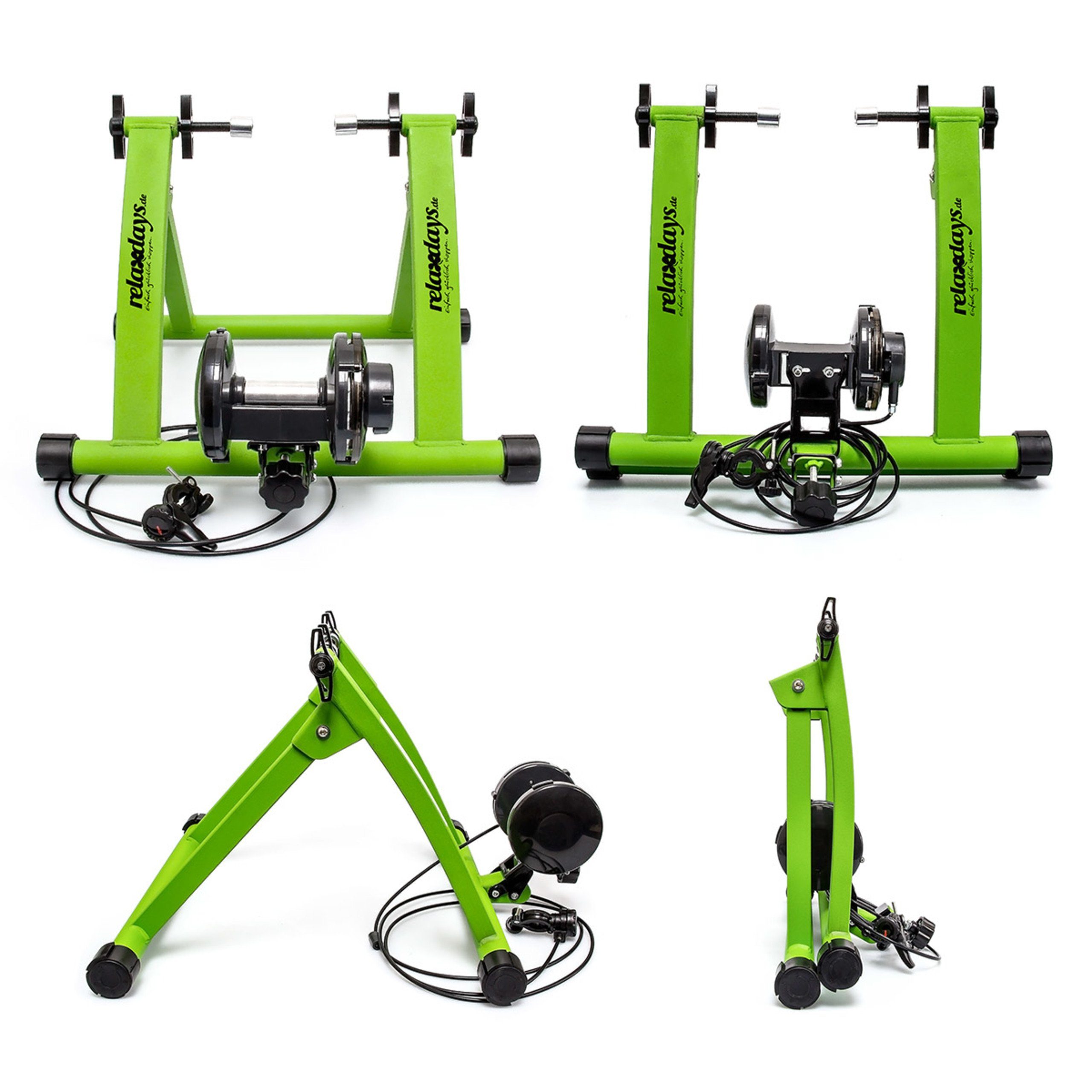 relaxdays Rollentrainer Fahrrad Rollentrainer mit 6 Gängen, grün