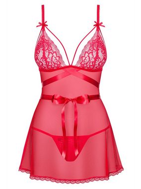 Obsessive Negligé Babydoll rot mit Satinband und String Negligee (2-tlg)