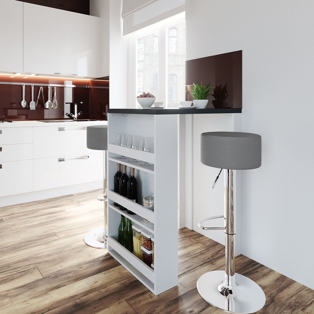 Vicco Bartisch, Weiß/Anthrazit, 80 x 57 cm mit 2 Barhockern