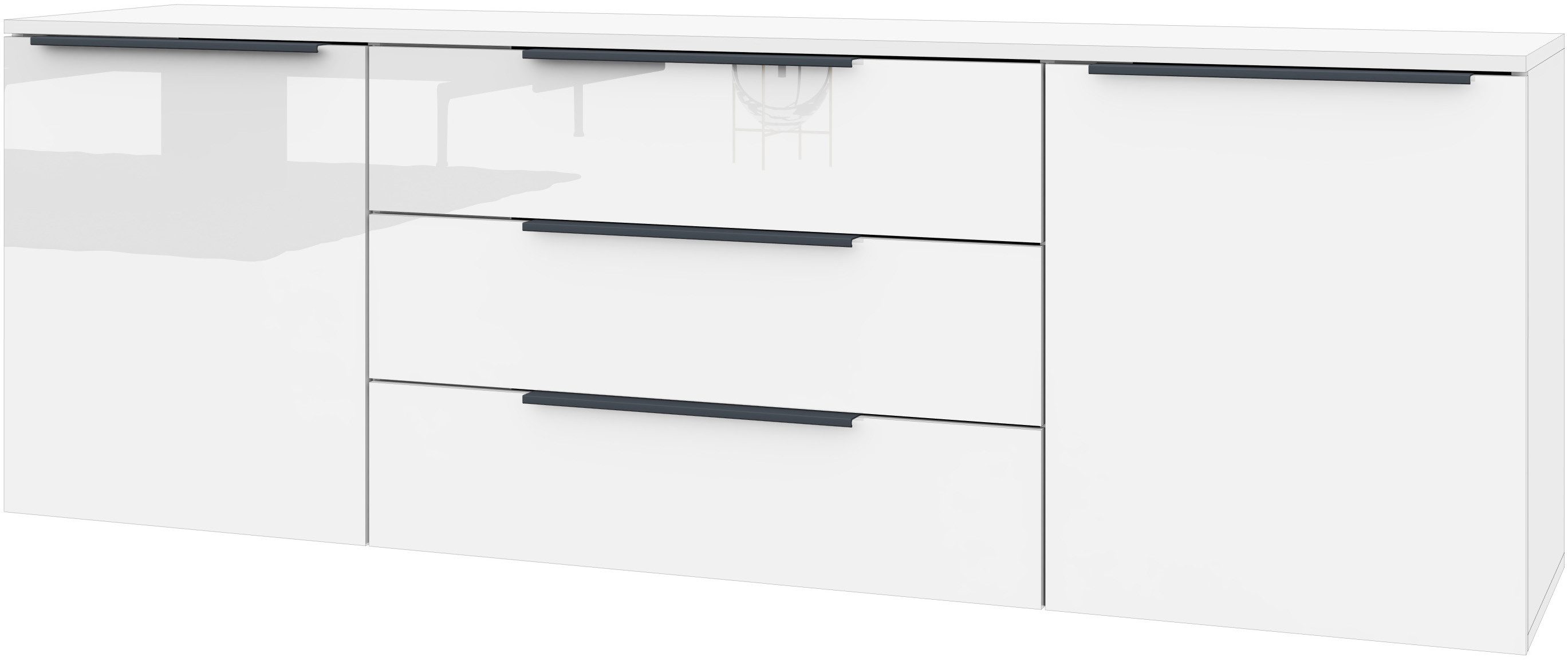 borchardt Möbel Sideboard Tom, Kommode Breite 166cm, hängend oder stehend mit Metallgriffen, 2 Türen 3 Schubkästen, verstellbare Einlegeböden