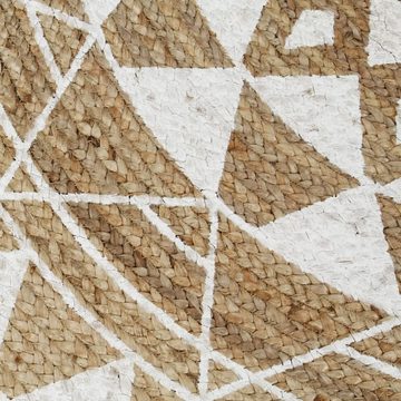 Teppich Handgefertigt Jute mit weißem Aufdruck 120 cm, furnicato, Runde