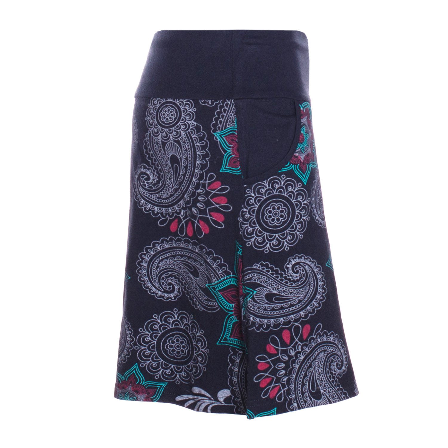 Vishes Minirock Damen Mini-Rock Baumwolle Blumen-Muster Drawstring-Bund mit Taschen Alternative Bekleidung, Ethno, Hippie, Retro Style
