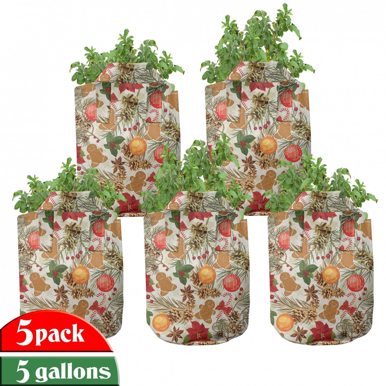 Abakuhaus Pflanzkübel hochleistungsfähig Stofftöpfe für Weihnachten Weihnachten Vivid Bunte Pflanzen, Griffen mit