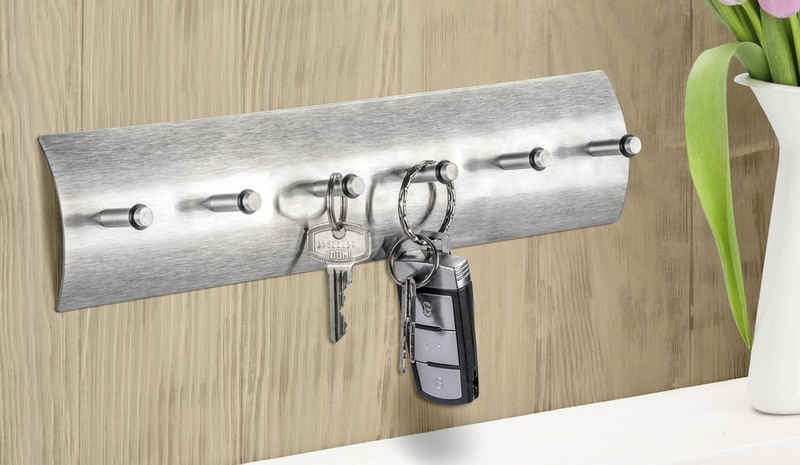 Spetebo Schlüsselkasten Edelstahl Schlüsselboard - 34 x 7 cm - mit 6 Haken