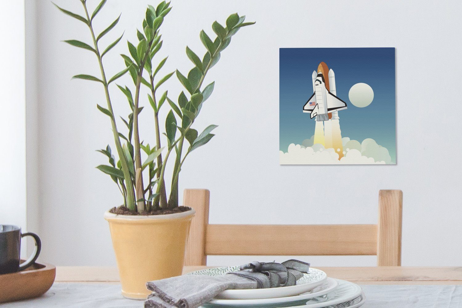 OneMillionCanvasses® Leinwandbild Eine Illustration St), Wohnzimmer den (1 Starts frühen, in Schlafzimmer einer Leinwand Raumfähre Bilder für des