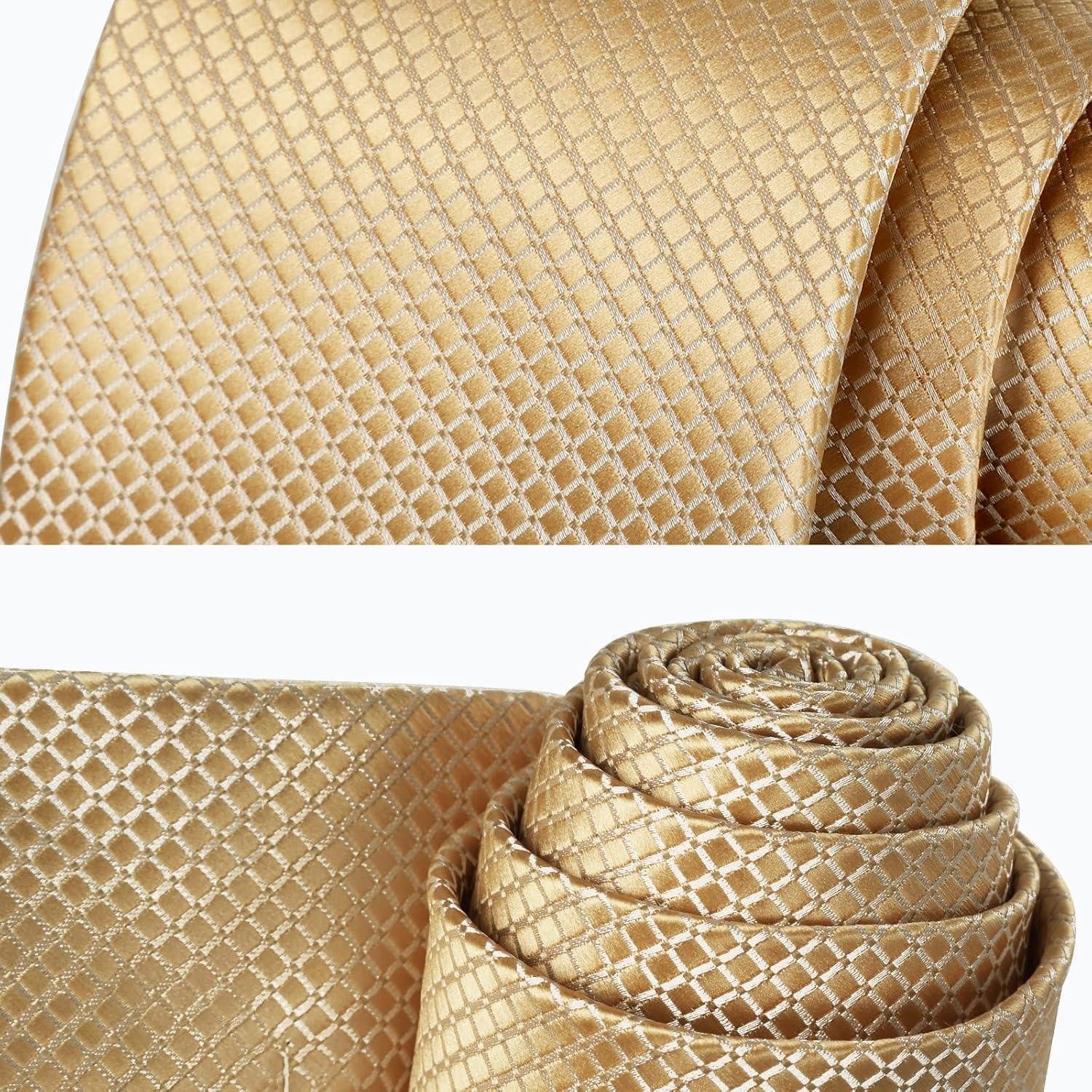 LuxusKollektion Krawatte Krawatte Herren Hochzeit kariert Einstecktuch Blumen Set Gold (1-St) – Bild 5 von 5