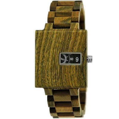 Holzwerk Quarzuhr PRENZLAU Damen & Herren Holz Armband Uhr, futuristisch Eckig, oliv