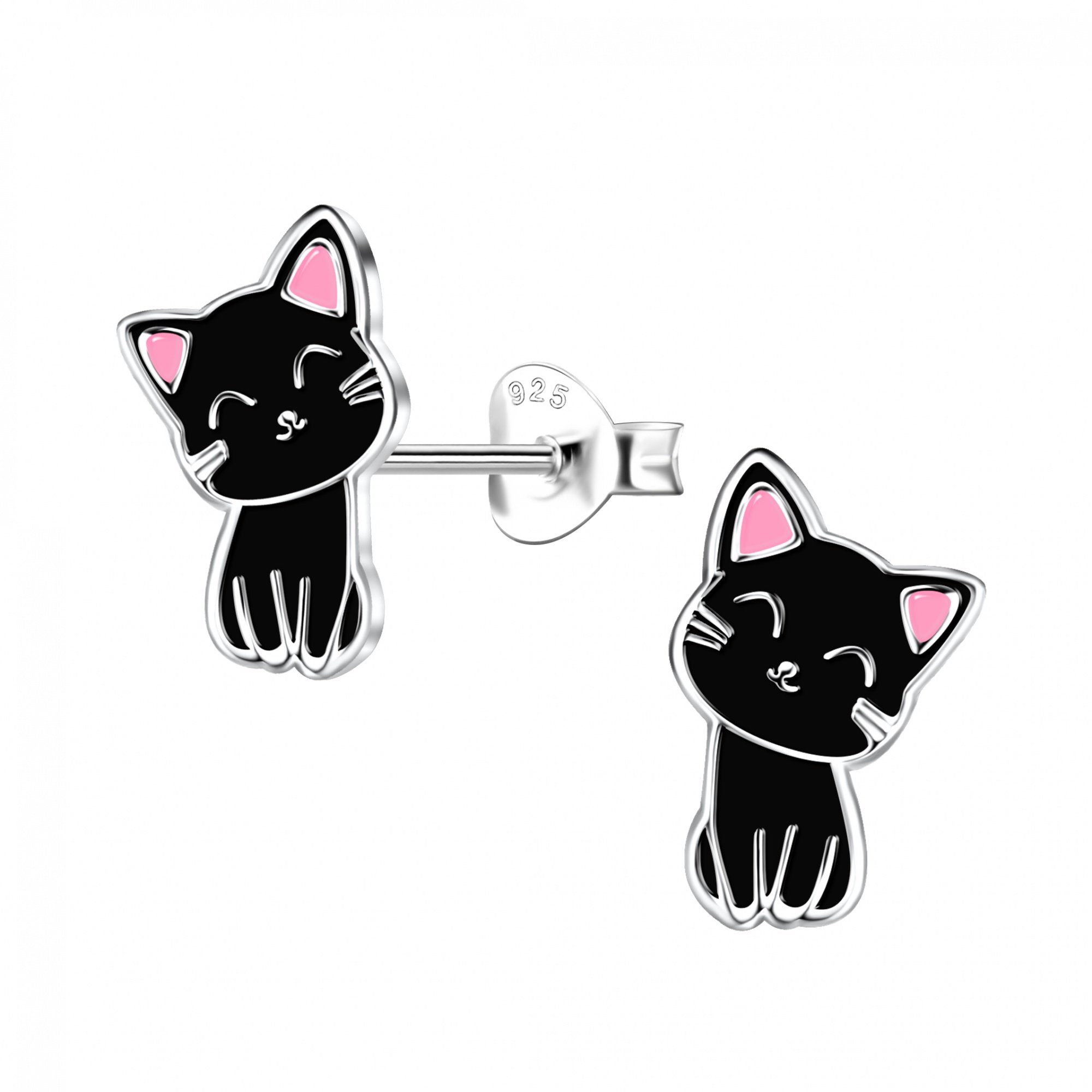 ALEXANDER YORK Paar Ohrstecker KATZE schwarz sitzend, 2-tlg., 925 Sterling Silber