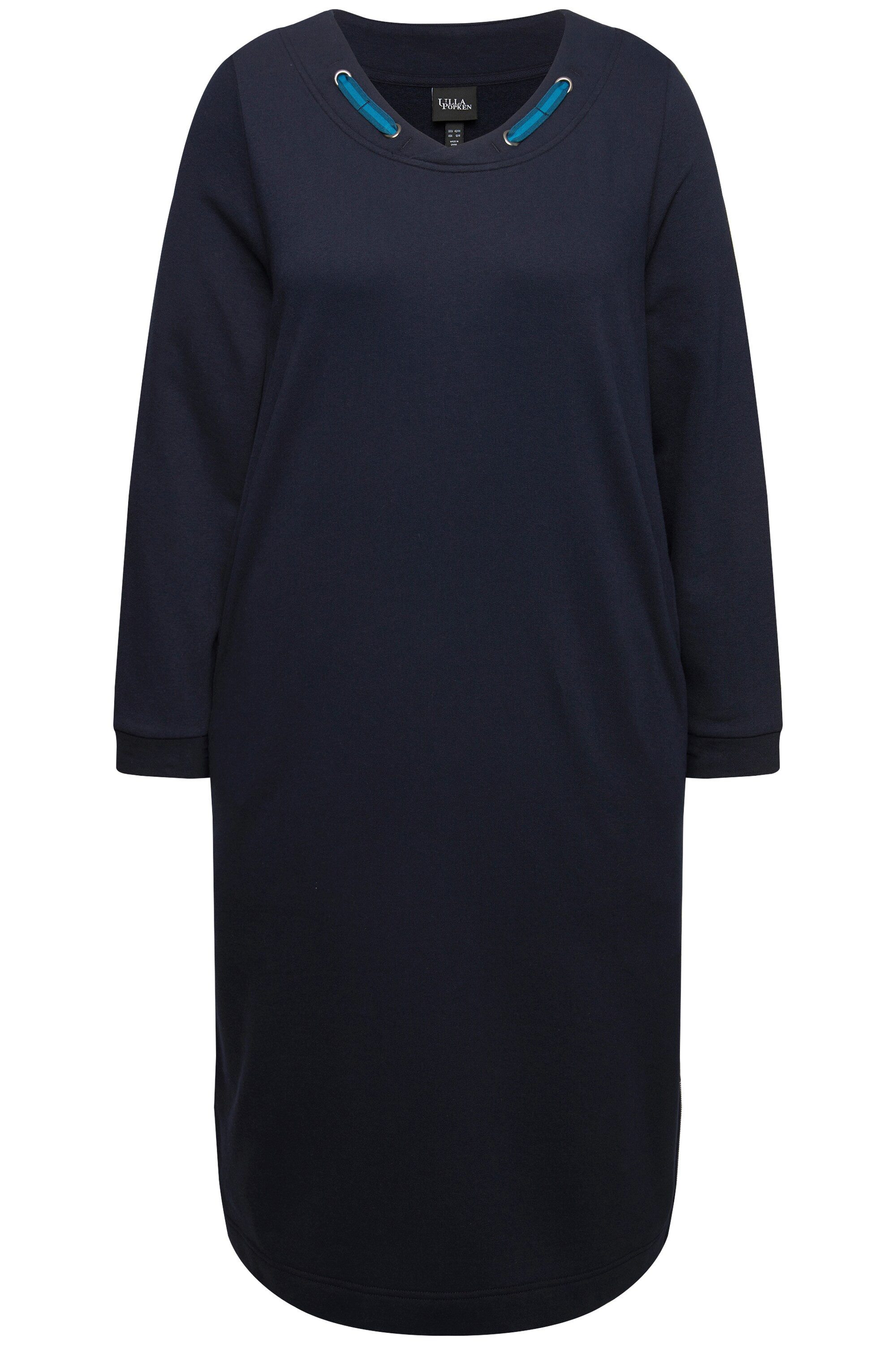 Ulla Popken Midikleid Sweatkleid Rundhals Zierband günstig online kaufen