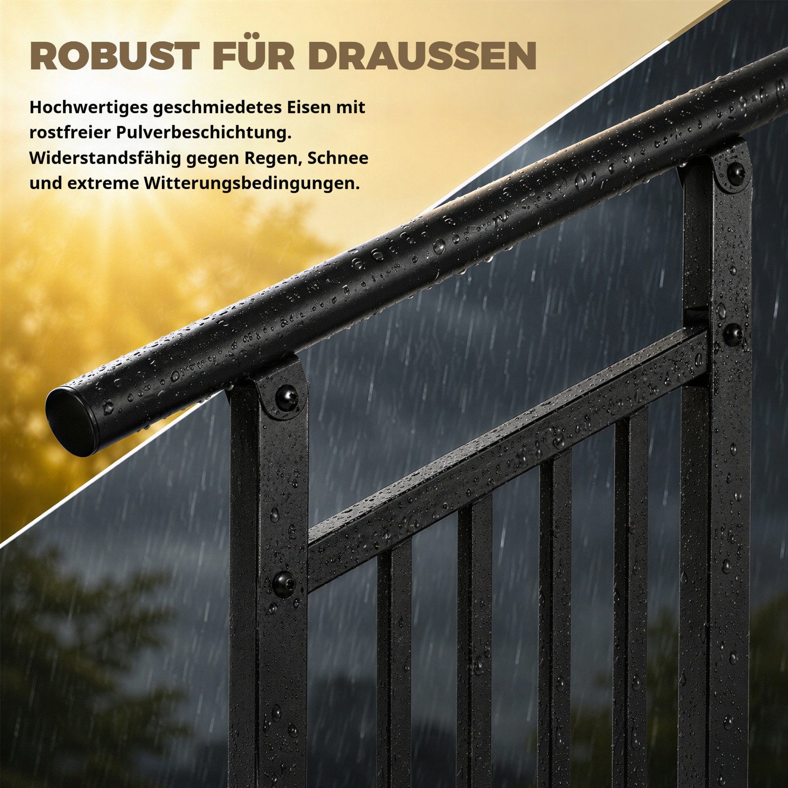 BlingBin Brüstungsgeländer Aussentreppenhandlauf, Geländer Hauseingang, Treppenhandlauf-Set, 95 cm Länge, 96 cm Höhe, Treppengeländer Seitliche Montage, Eingang – Bild 5 von 5