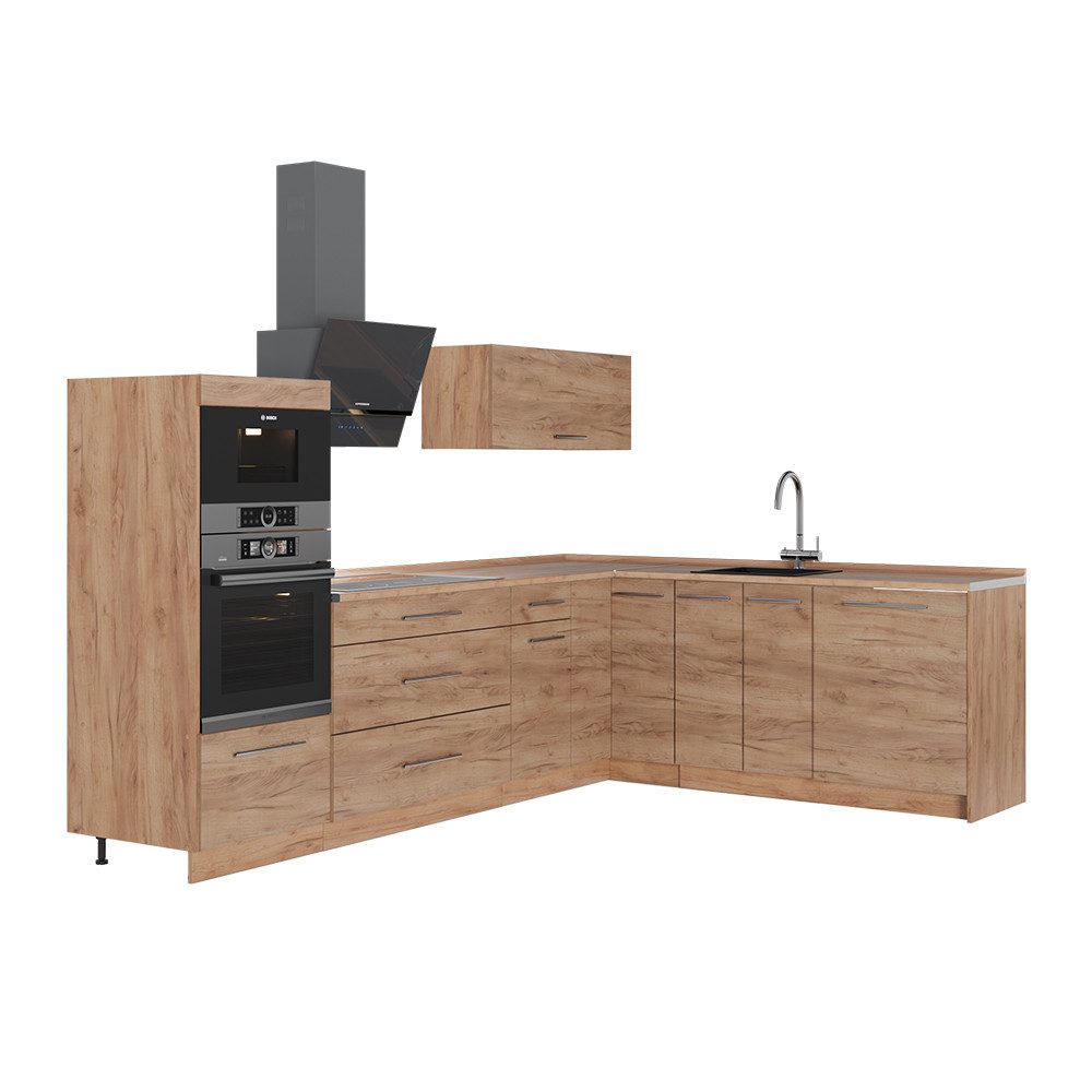Vicco Winkelküche Fame-Line, Goldkraft Eiche/Goldkraft Eiche, 287 x 51.6 cm ohne Arbe...