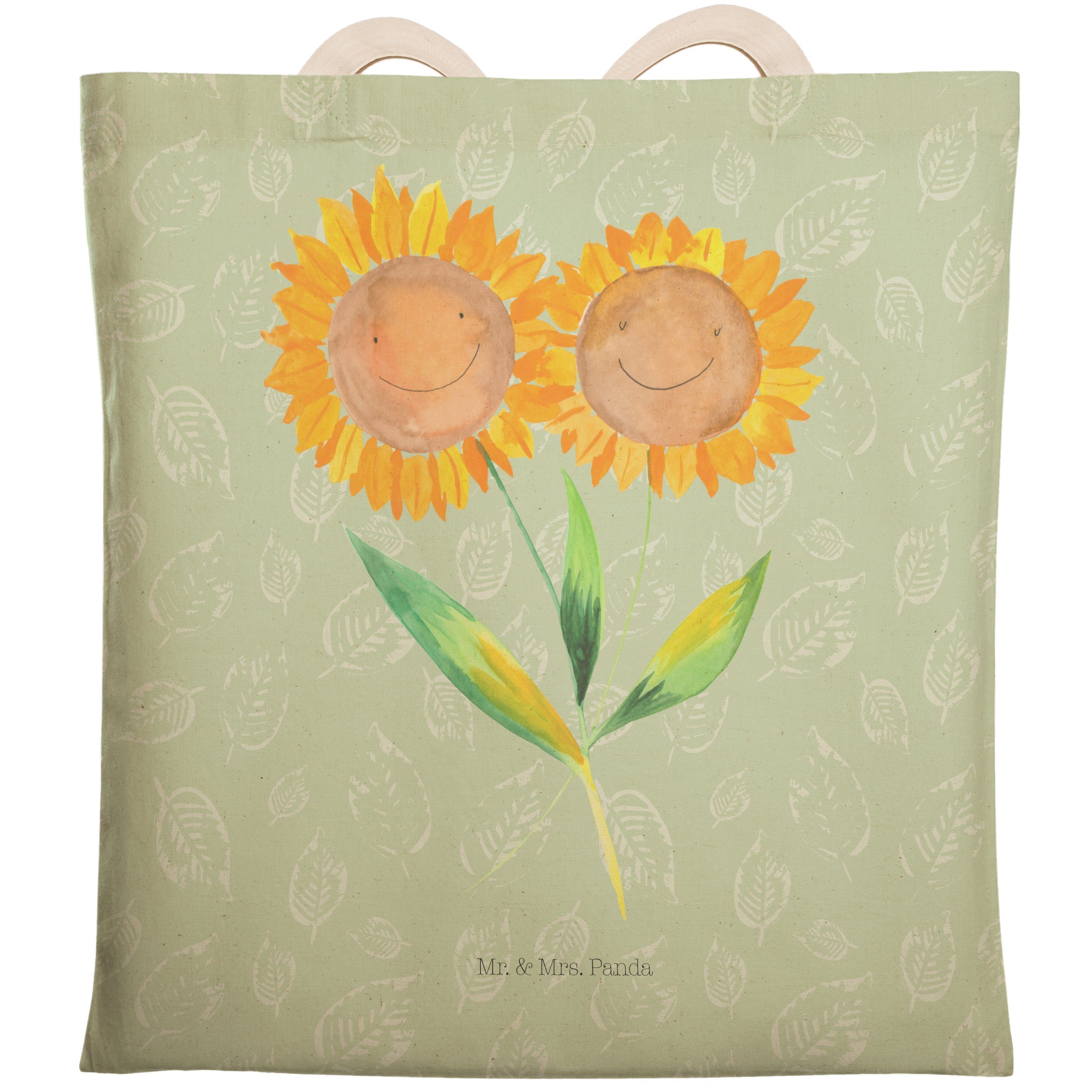 Einkaufstasche, Tragetasche Blattgrün - Sonnenblume Sonnenblumen, Mr. & - Geschenk, Panda Mrs. Tas (1-tlg)