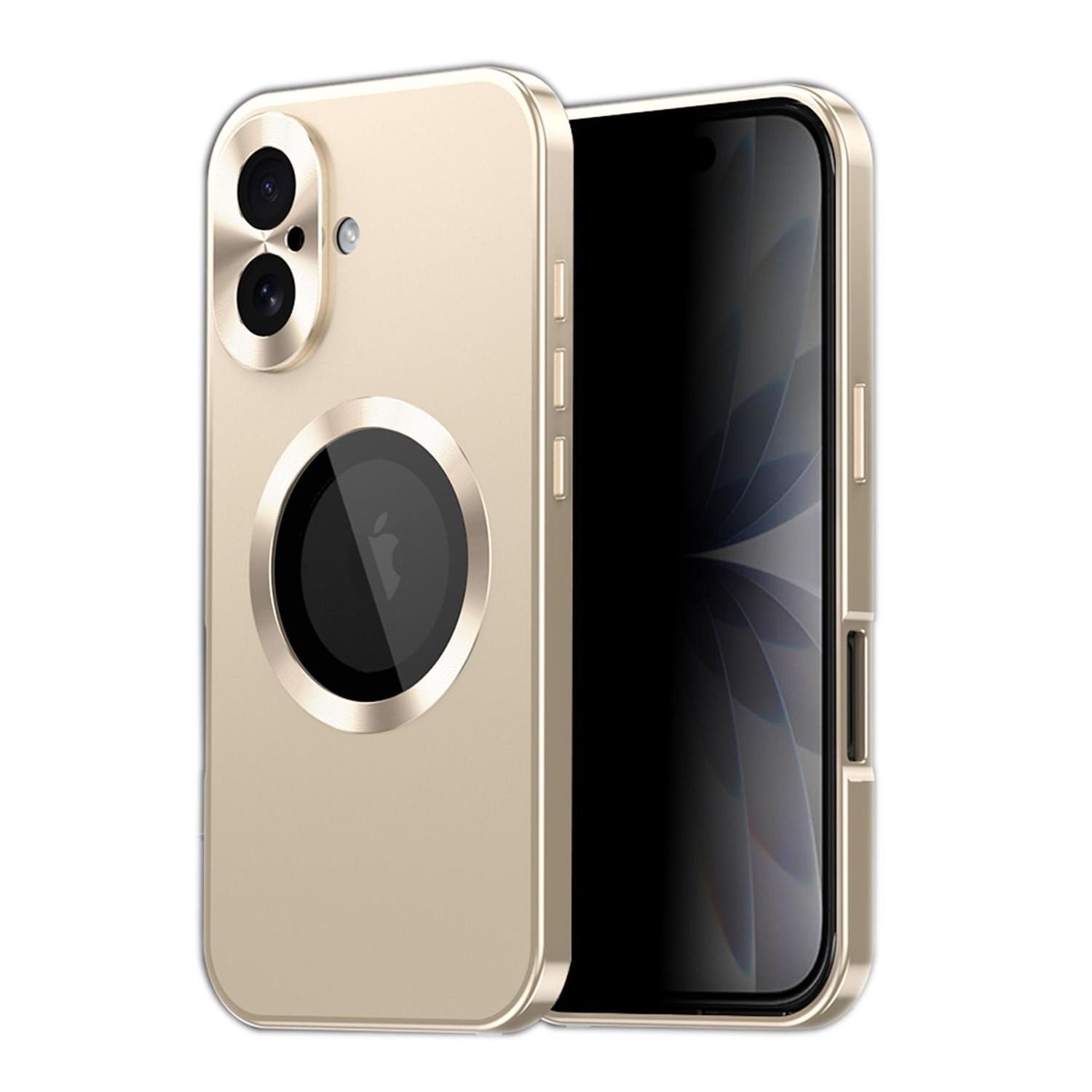 Wigento Handyhülle Für Apple iPhone 17 Full Cover MagSafe Hülle Metallrahmen Gold, Magnetverschluss, MagSafe-kompatibel, stoßfest, präzise Aussparungen