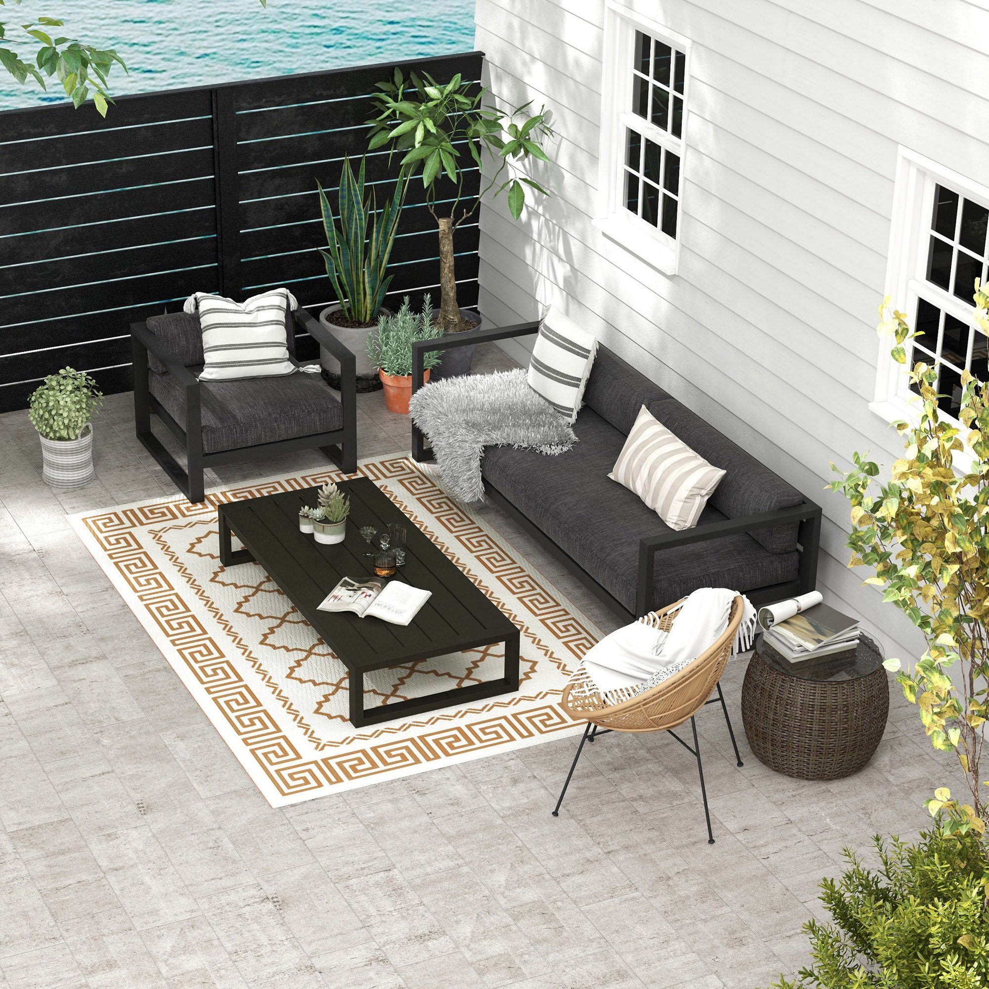 Outsunny Outdoorteppich Wetterfester Kunststoffteppich, Wendeteppich mit günstig online kaufen