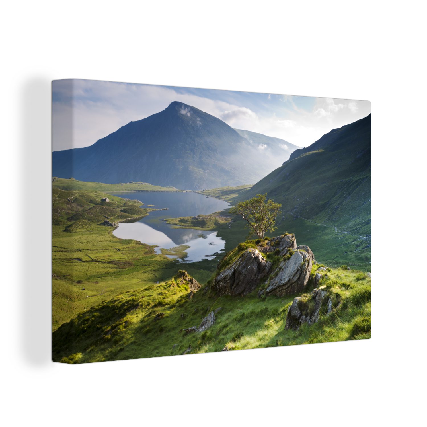 OneMillionCanvasses® Leinwandbild und Aussicht Fantastische Aufhängefertig, Wandbild Bergen 30x20 mit St), schönen Snowdonia (1 über Leinwandbilder, Wanddeko, einem, cm