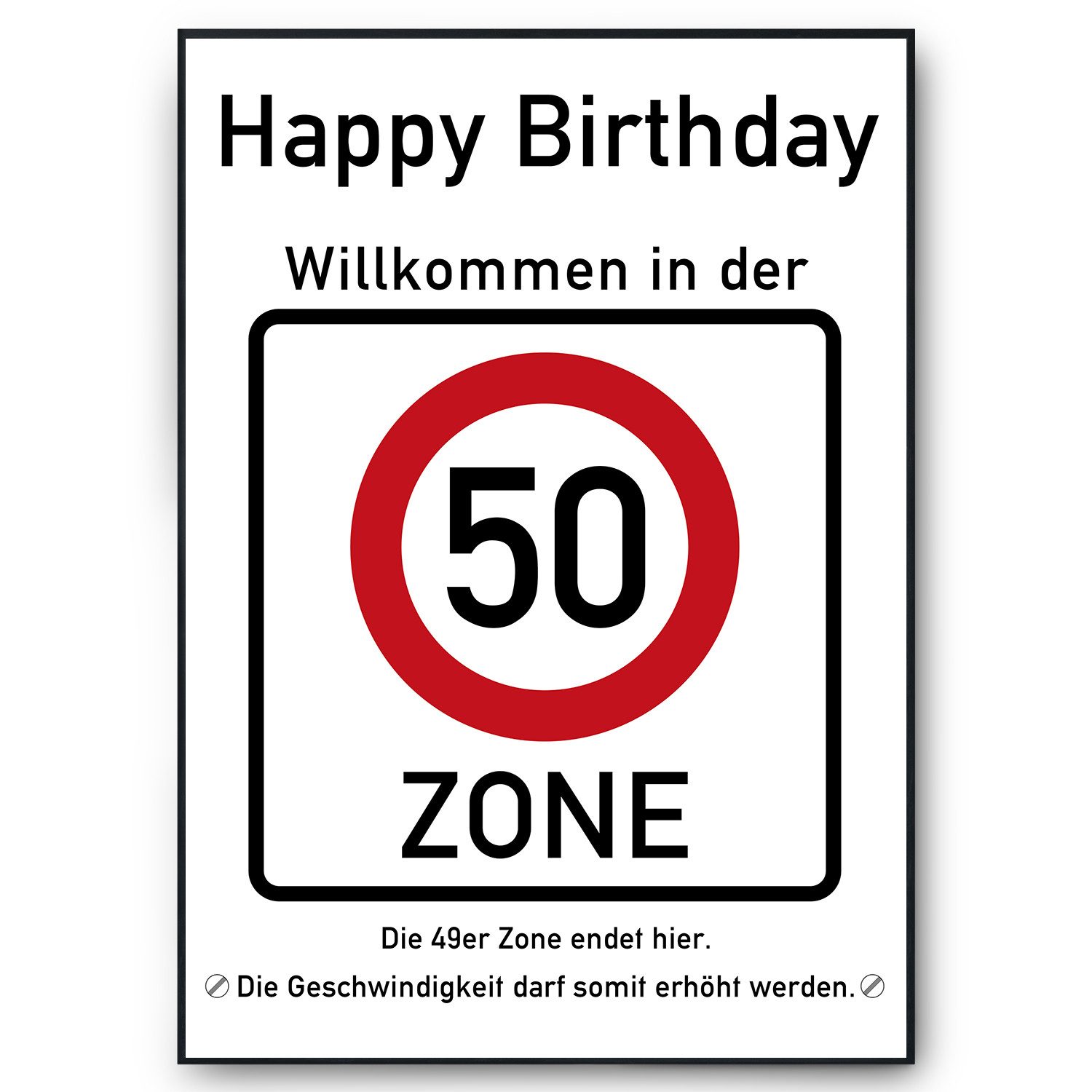 Tigerlino Poster 50. Geburtstag Geschenk Verkehrszeichen Karte Happy Birthday Deko Bild