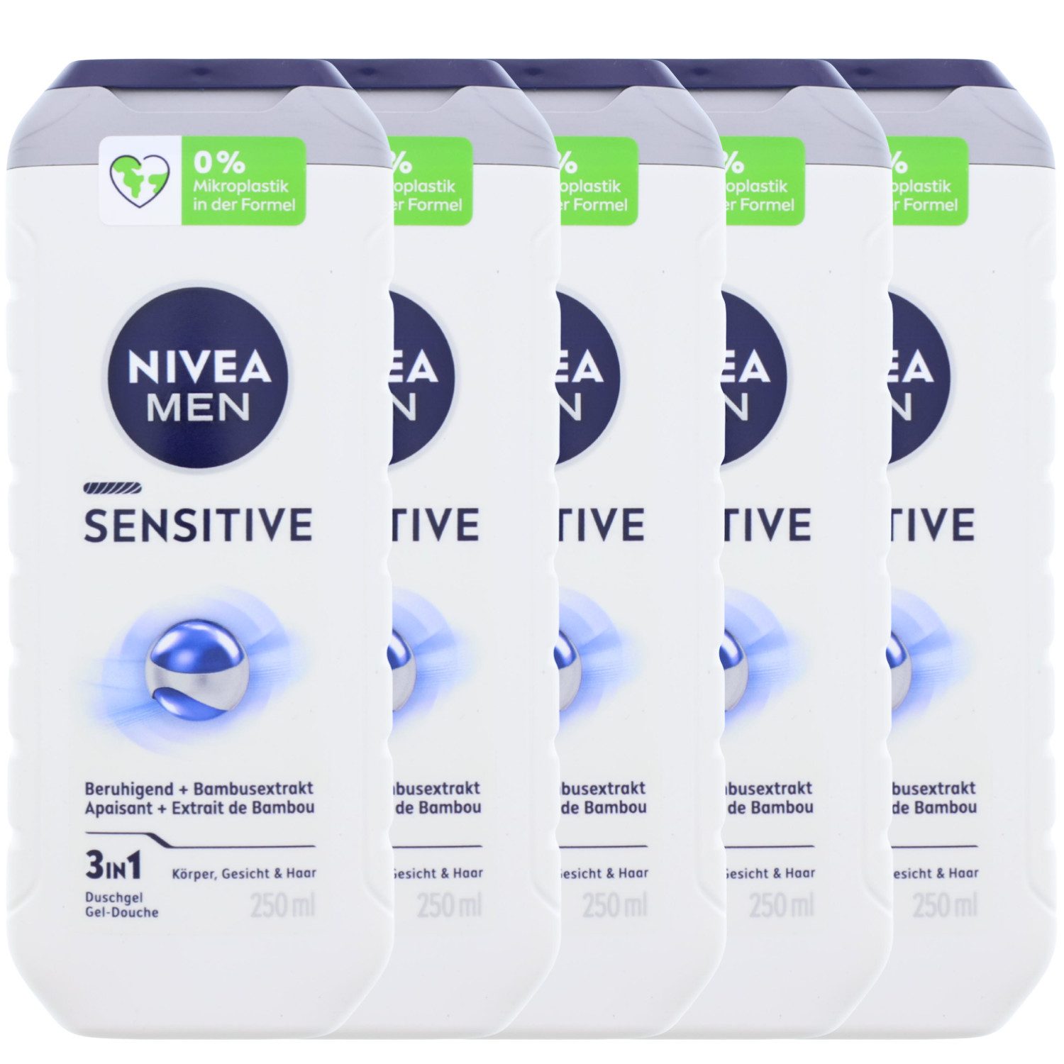 Nivea Duschgel 5 x NIVEA MEN Sensitive Duschgel je 250ml 3in1 Pflegeduscht