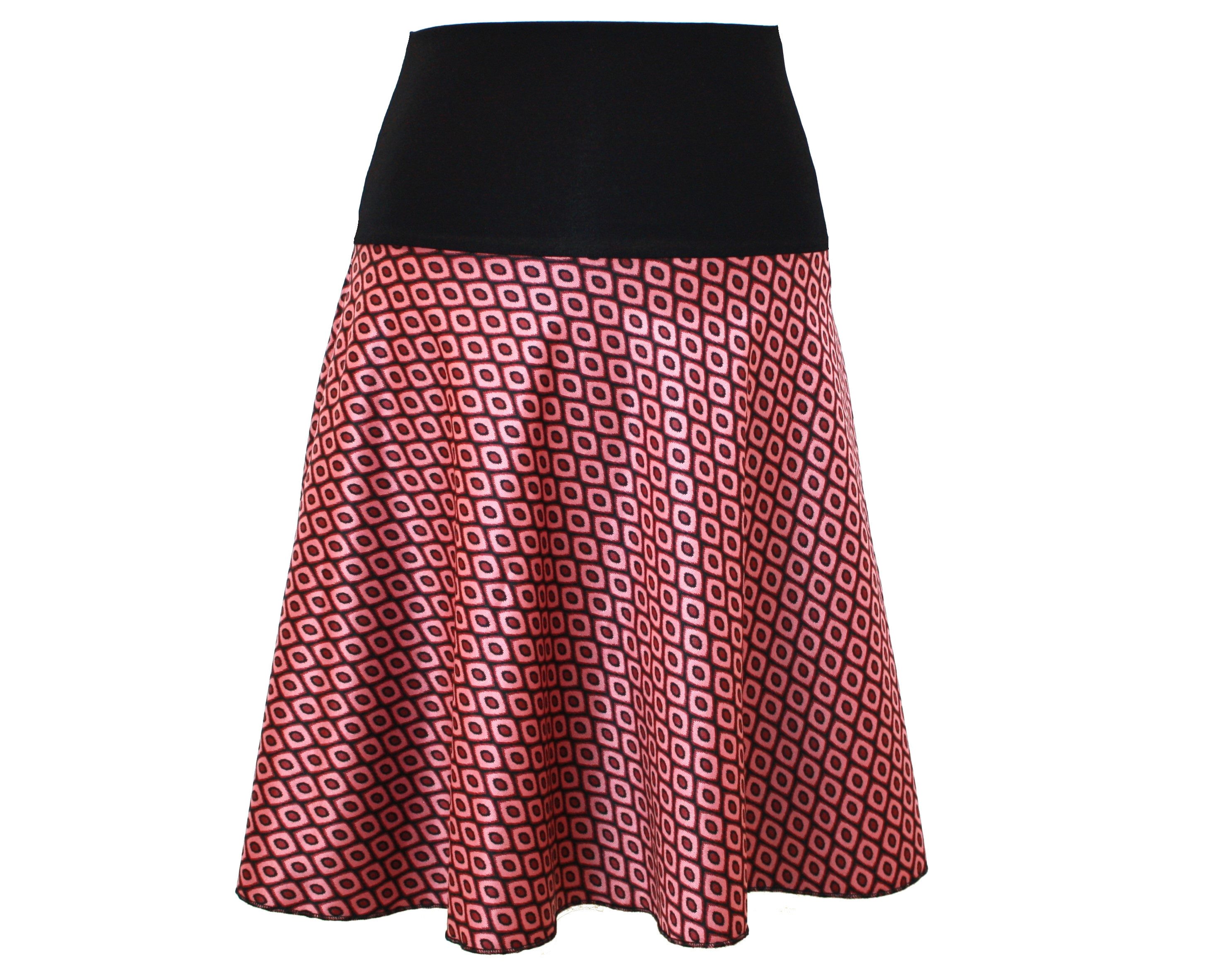 A-Linien-Rock Jacquard Strickjersey Lila Rosa Schwarz 57cm