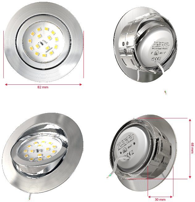 schwenkbar LED Einbauleuchte, Wandschalter, Warmweiß, 3-stufig, LED fest LED dimmbar, B.K.Licht Einbaustrahler, integriert,