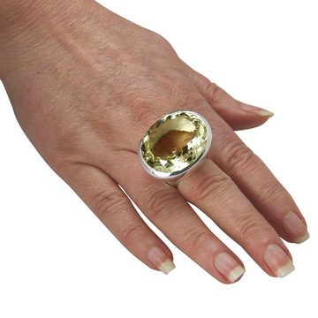 SKIELKA DESIGNSCHMUCK Silberring Lemon Citrin Ring "Quer" 32x28 mm (Sterling Silber 925), hochwertige Goldschmiedearbeit aus Deutschland