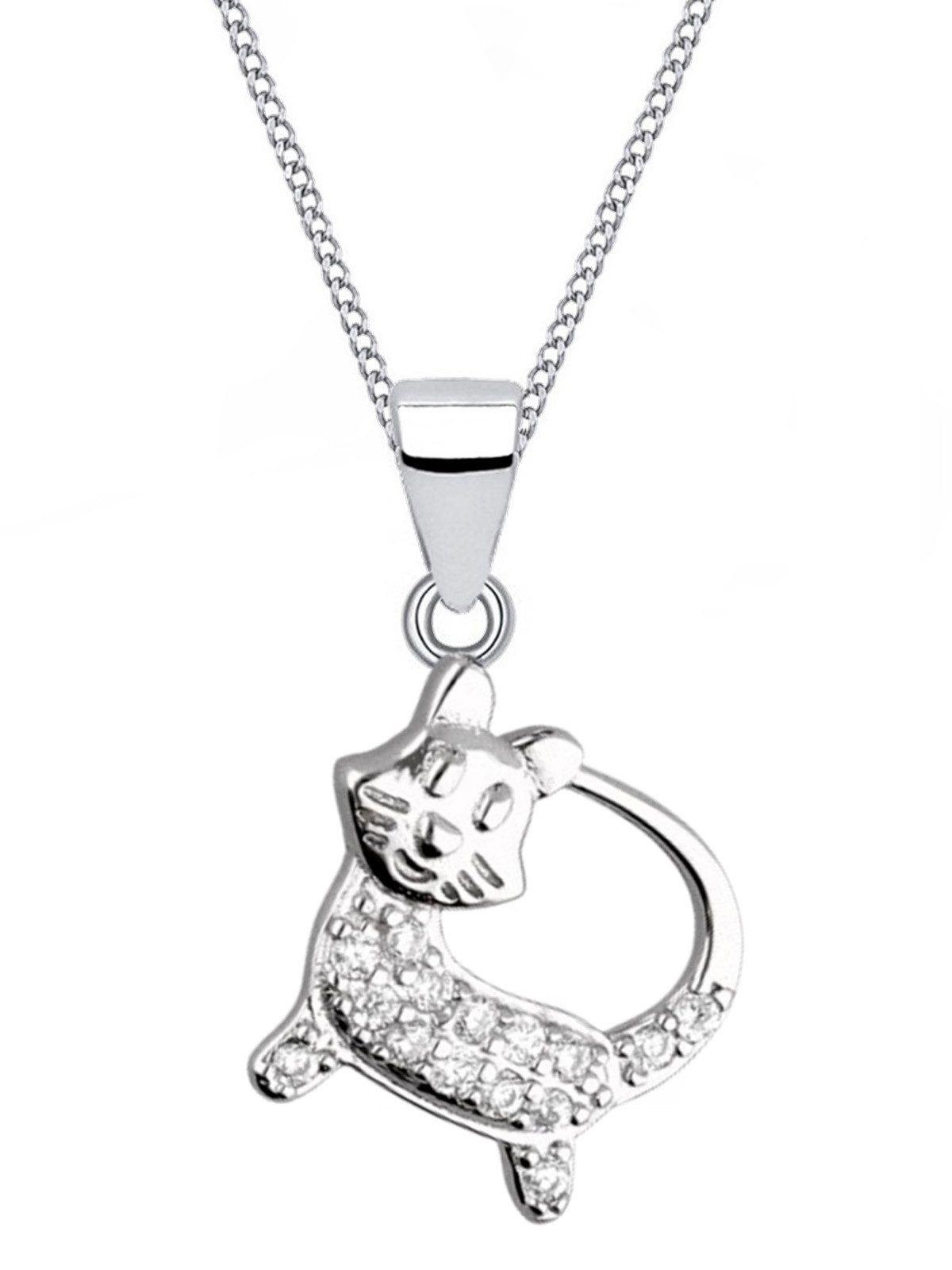 Kette mit Anhänger Halskette Silber Katze Anhänger mit Kette 925 Zirkonia Kater