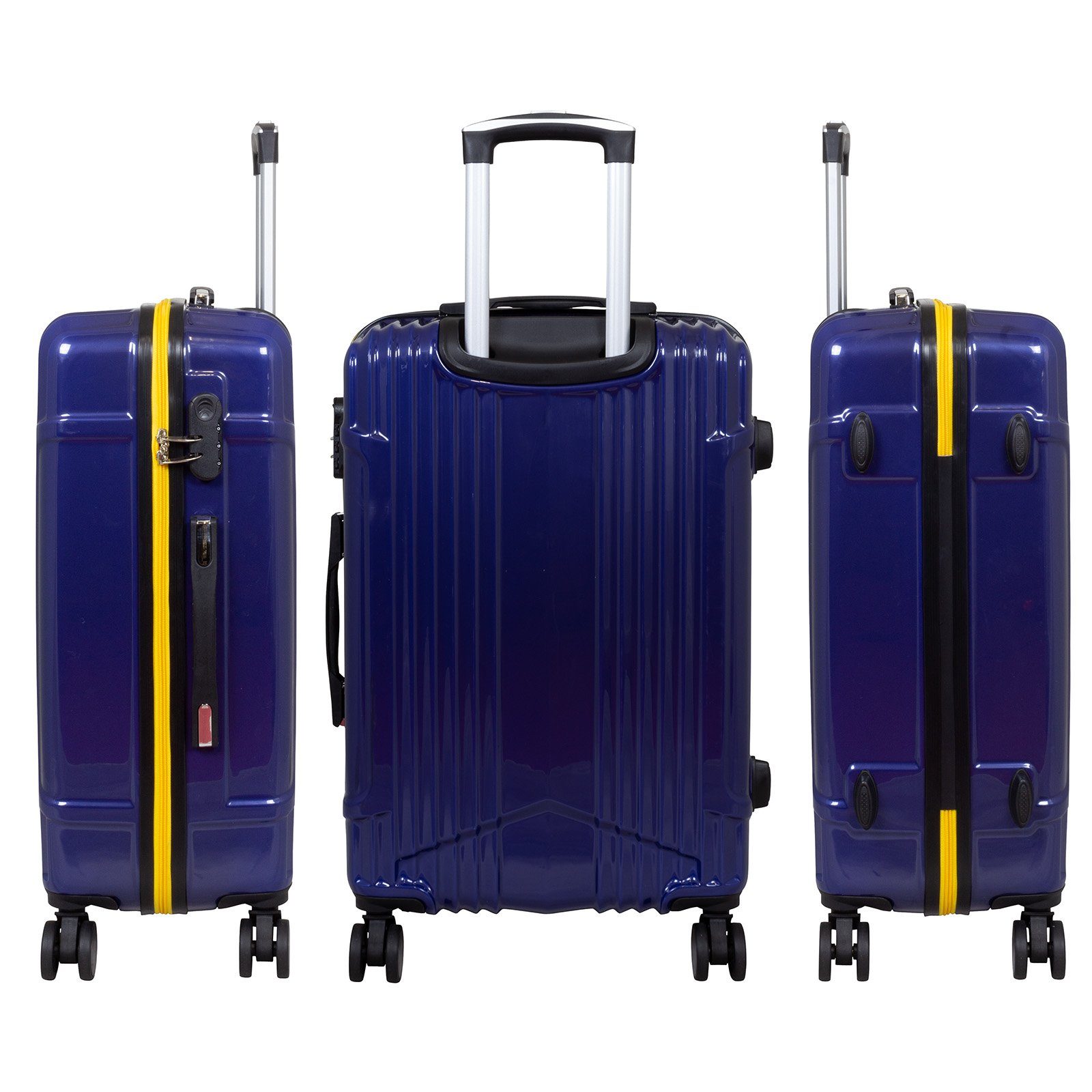 Handgepäck-Trolley Zahlenschloss, 4 4 blau Trendyshop365 Daytona, Koffer Hartschale Polycarbonat Rollen, Farben, 58cm