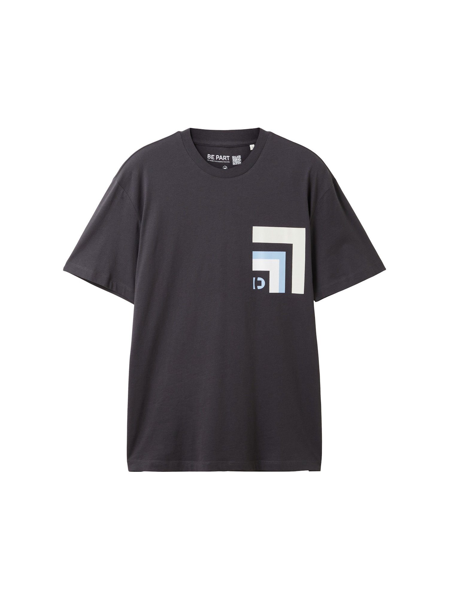 Denim TOM (1-tlg) mit TAILOR Kurzarmshirt TOM T-Shirt und Rundhalsausschnitt grau TAILOR T-Shirt