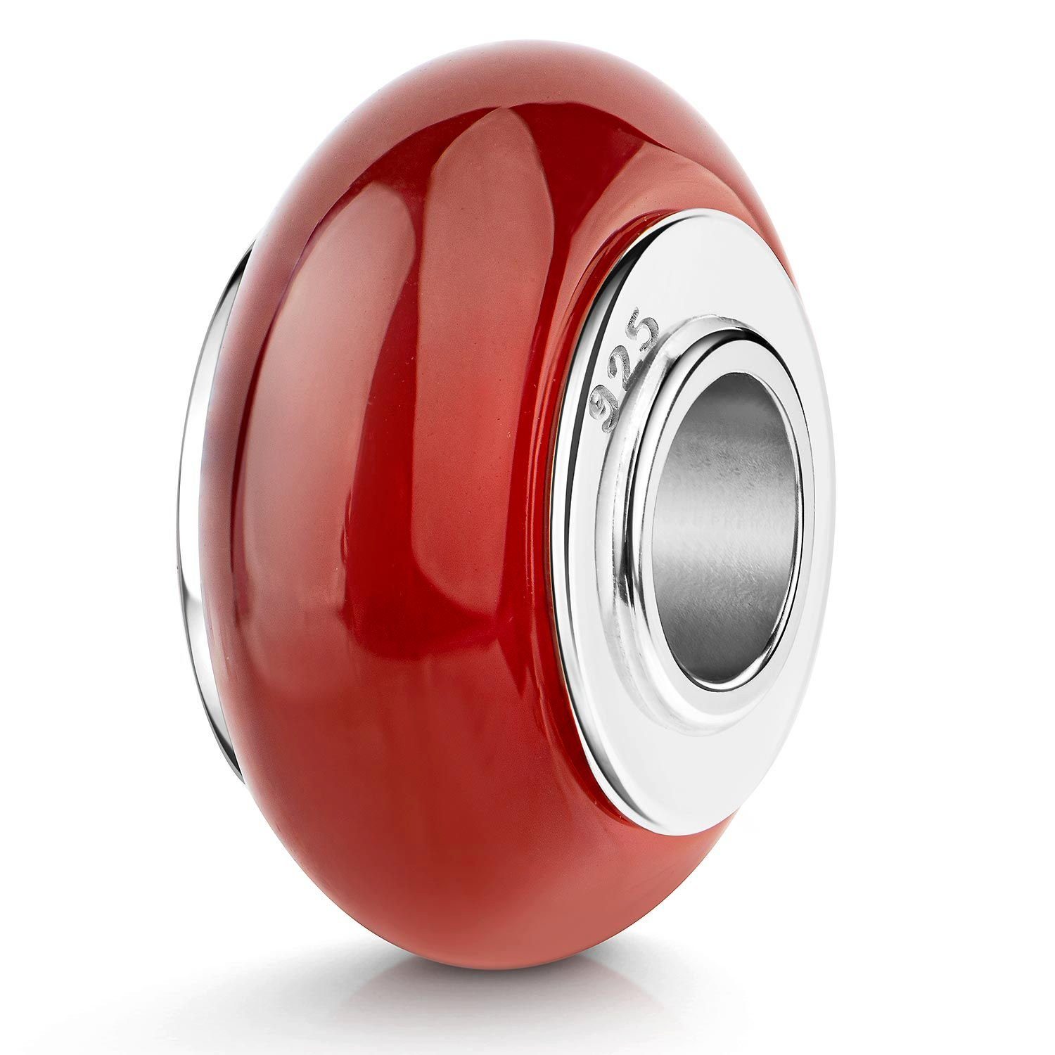 Materia Bead Naturstein Jaspis Rot Braun 418, Kern aus 925 Sterling Silber