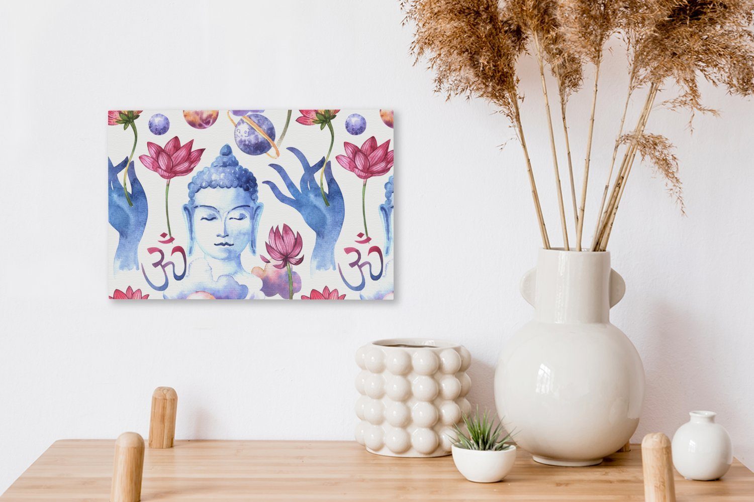 Buddha Aufhängefertig, cm 30x20 Wandbild St), Leinwandbilder, Leinwandbild OneMillionCanvasses® - Wanddeko, (1 Blumen, Muster -