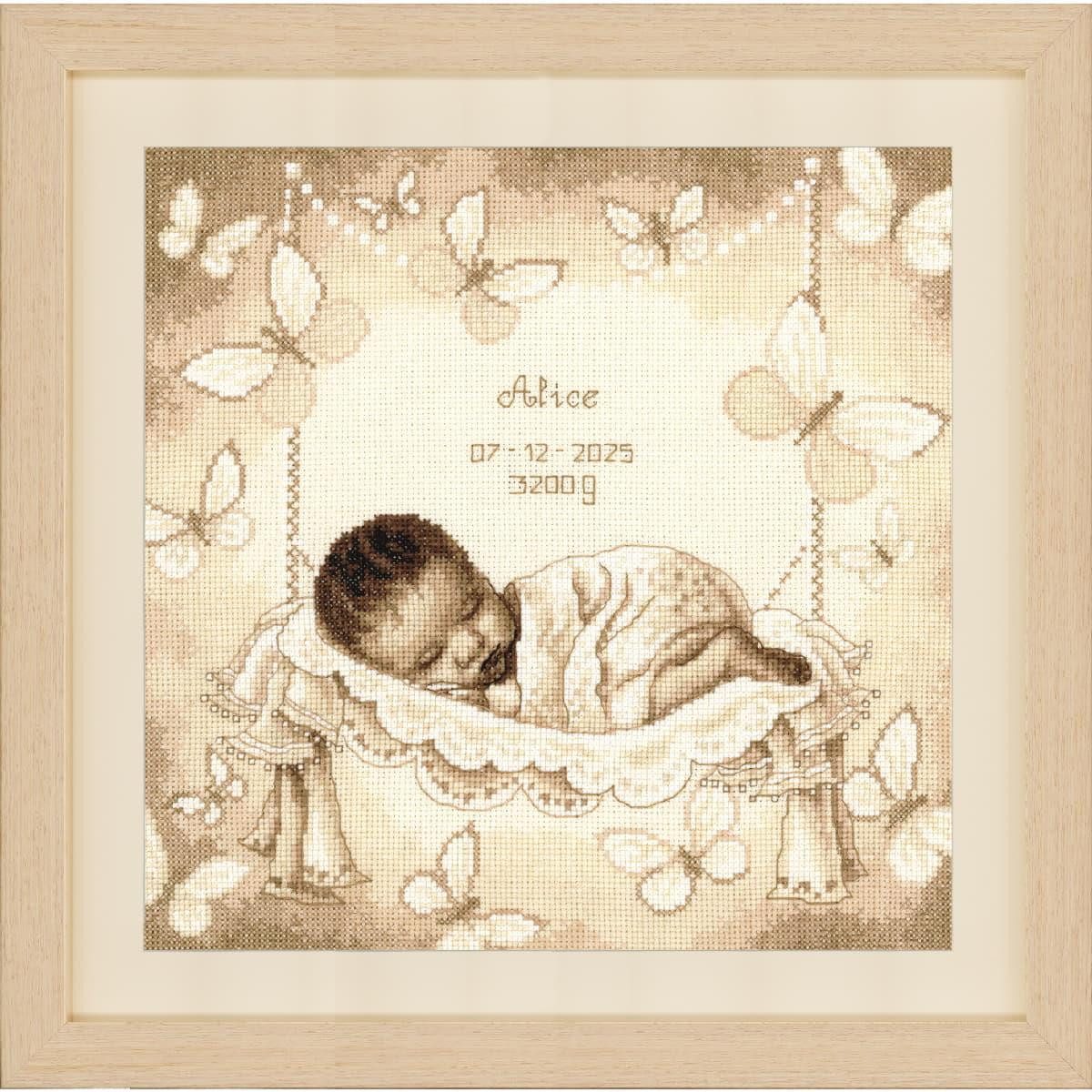 Vervaco Kreativset Vervaco Kreuzstich Stickpackung "Baby in der Hängematte mit Schmetter, (embroidery kit by Marussia)