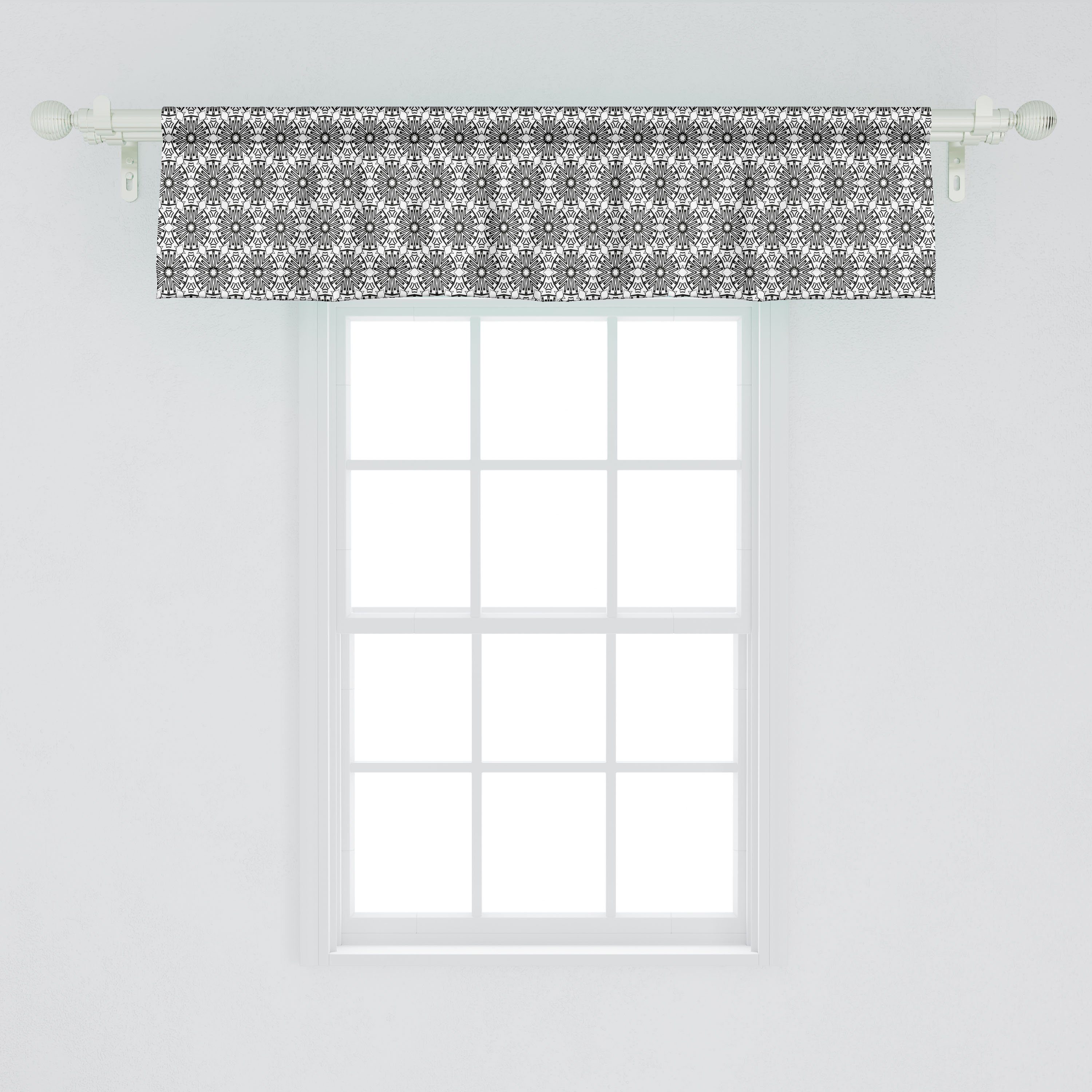 Microfaser, Volant Abstrakte mit Geometrie Scheibengardine Blume Stangentasche, Abakuhaus, Schlafzimmer Dekor Vorhang für monochrome Küche