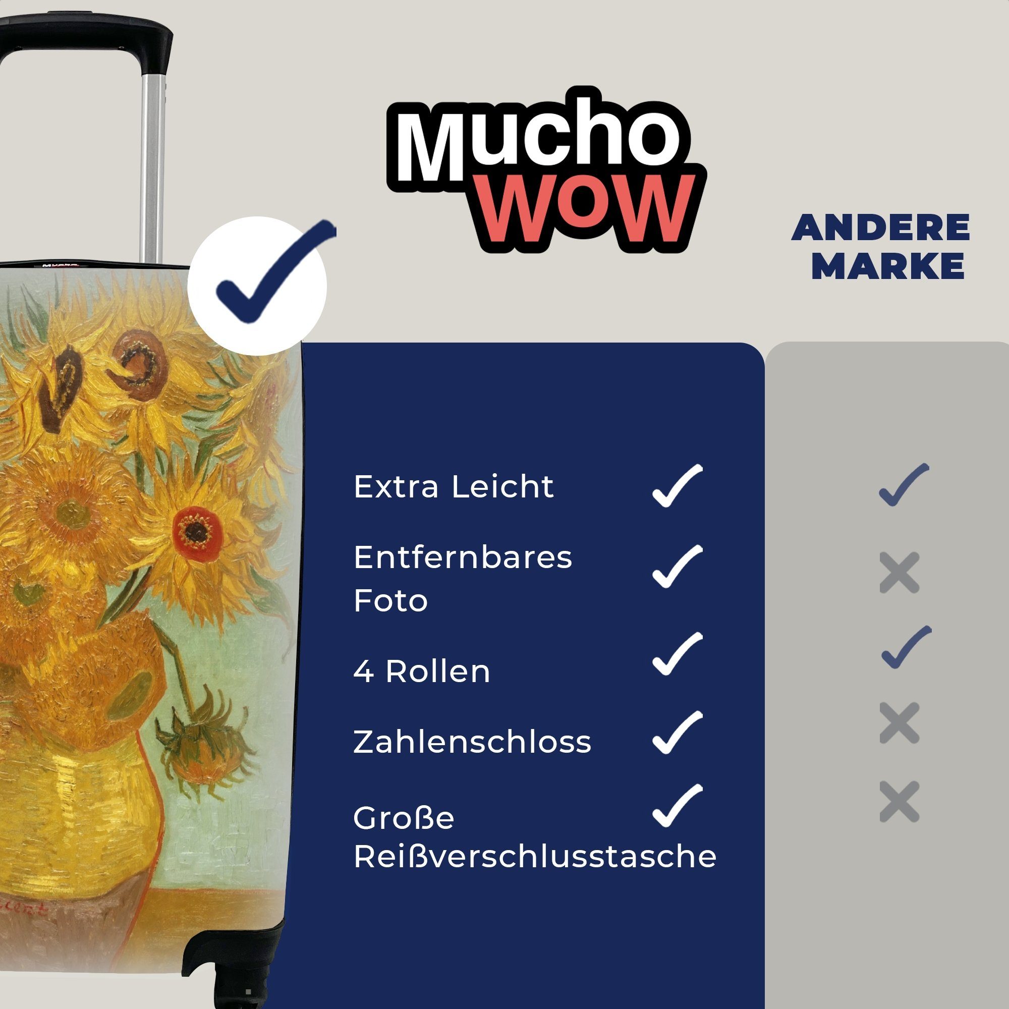 Sonnenblumen Handgepäckkoffer van Reisetasche Vincent Rollen, Ferien, Gogh, - 4 MuchoWow mit Handgepäck für rollen, Reisekoffer Trolley,