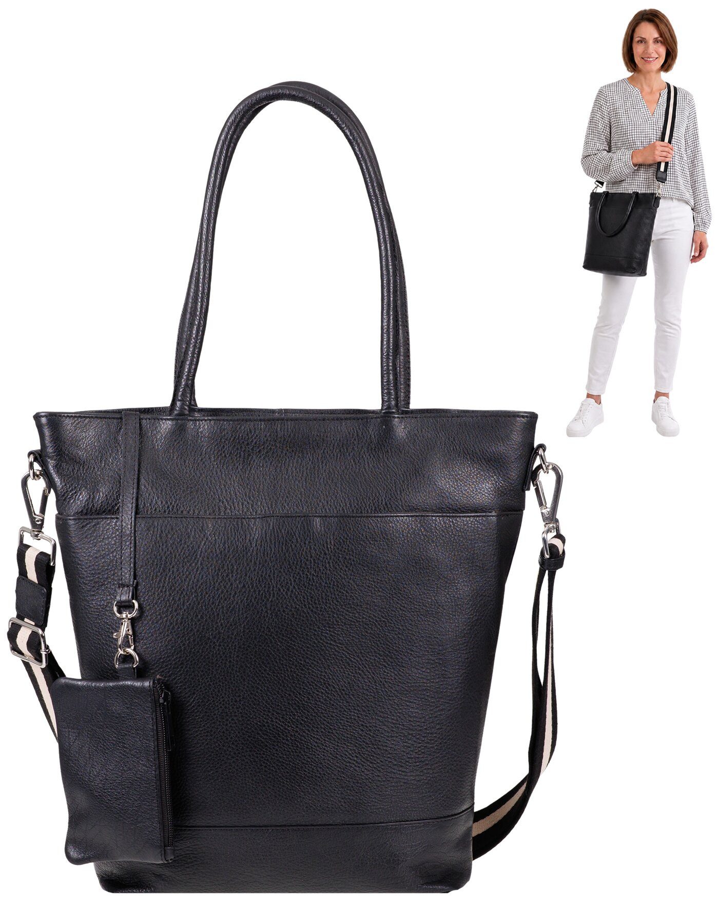 Alessandro Salvatore Handtasche Shopper Schultertasche gross Damen Leder Tasche, Abendtasche Bürotasche Lederhandtasche Frauen Bologna 12980 + Etui