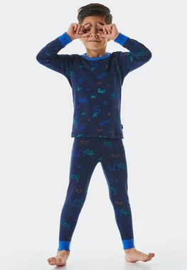 Schiesser Pyjama "Boys World" (2 tlg) cooles Allover-Muster aus Weltraum-Fahrzeugen und Pixeln