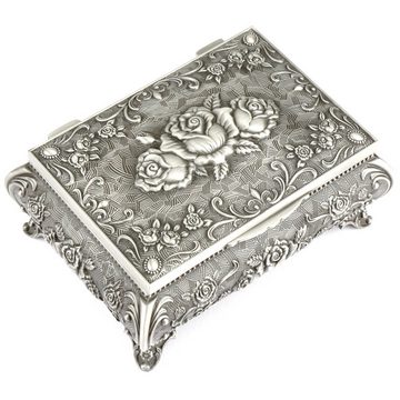 H&S Schmuckständer Antikes Schmuckkästchen mit Rosenmotiv und metallischem Glanz, Antik-Look Schmuckkästchen mit Blumenmotiv