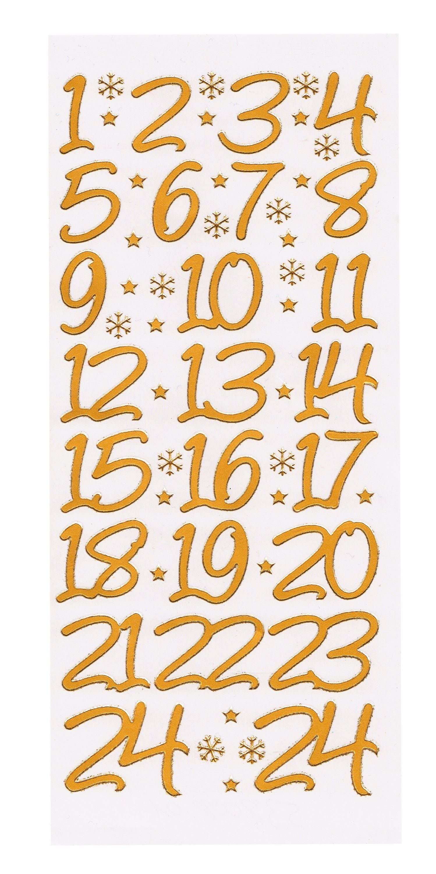 Deko-Buchstaben Reliefsticker Große Adventszahlen, 2,2 cm hoch Gold