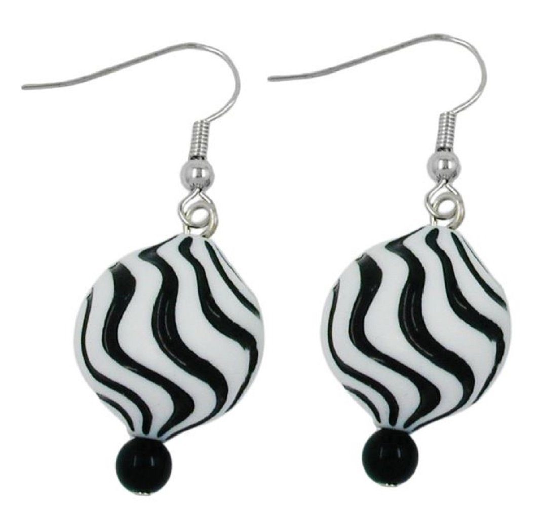 unbespielt Paar Ohrhänger Ohrhaken Ohrringe Wellenperle schwarz-weiß Kunsts günstig online kaufen