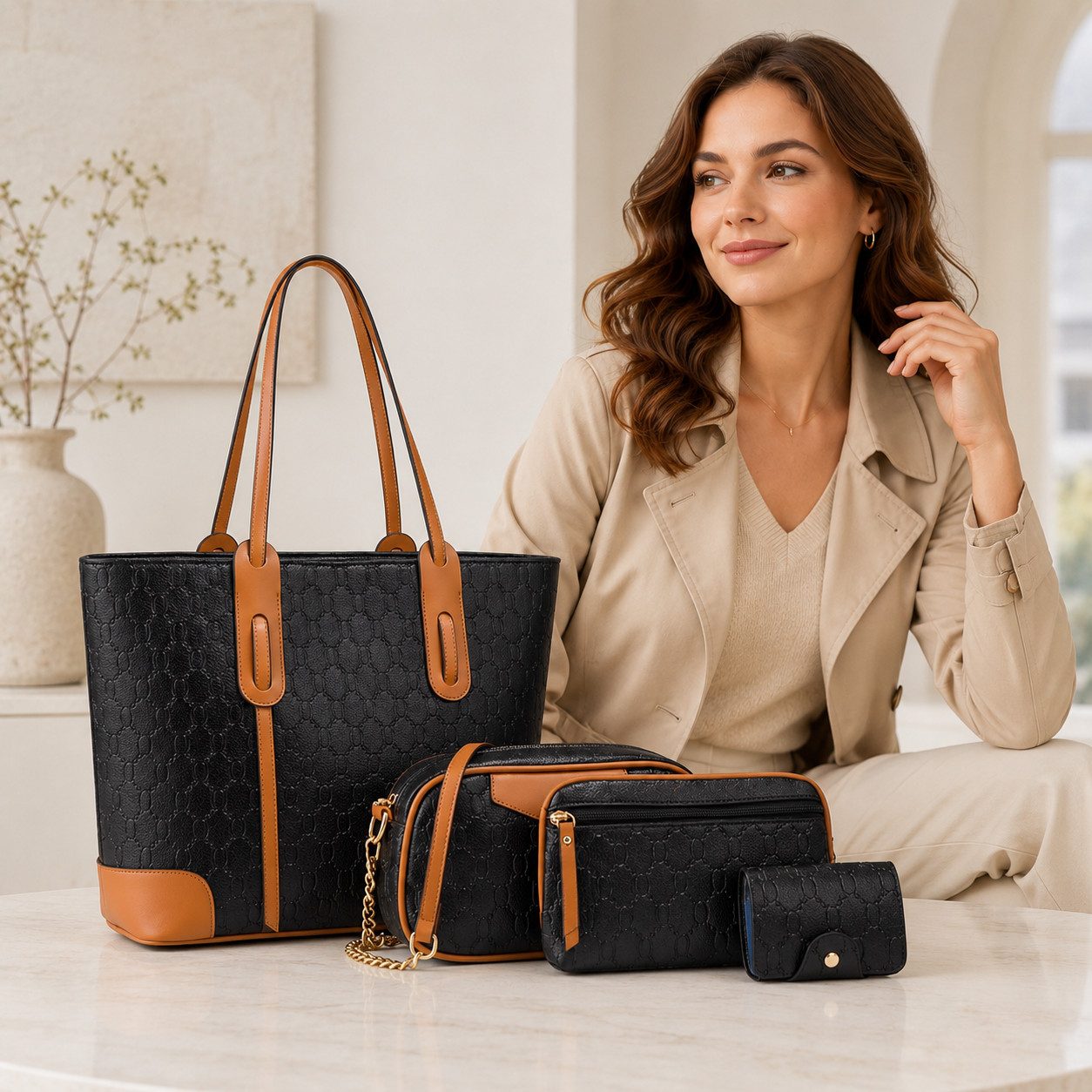 pedete Shopper Handtasche Damen Tote tasche Groß Schultertasche Umhängetasche (4-teiliges Set Büro Schule Einkauf Reise Geschenk, damen taschen handtasche schultertaschen damen), shopper taschen damen