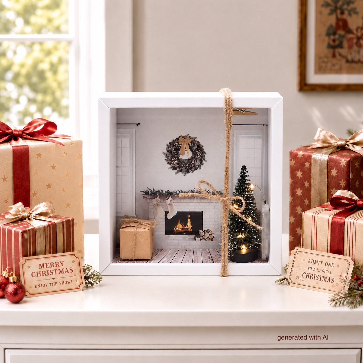 ZauberDeko Geschenkbox Geldgeschenk Verpackung Weihnachten XMAS Kamin LED Lichterkette – Bild 4 von 5