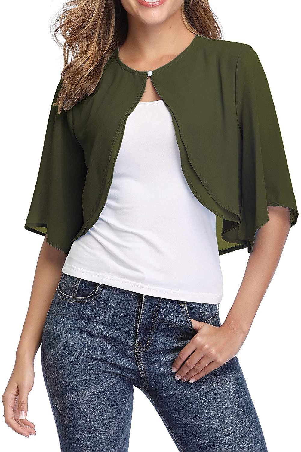 Zaewry Bolero Damen-Bolero aus Chiffon,3/4-Arm,Chiffon Coverup,Fließend,zart,luftig Geeignet für elegante Dinner-Anlässe