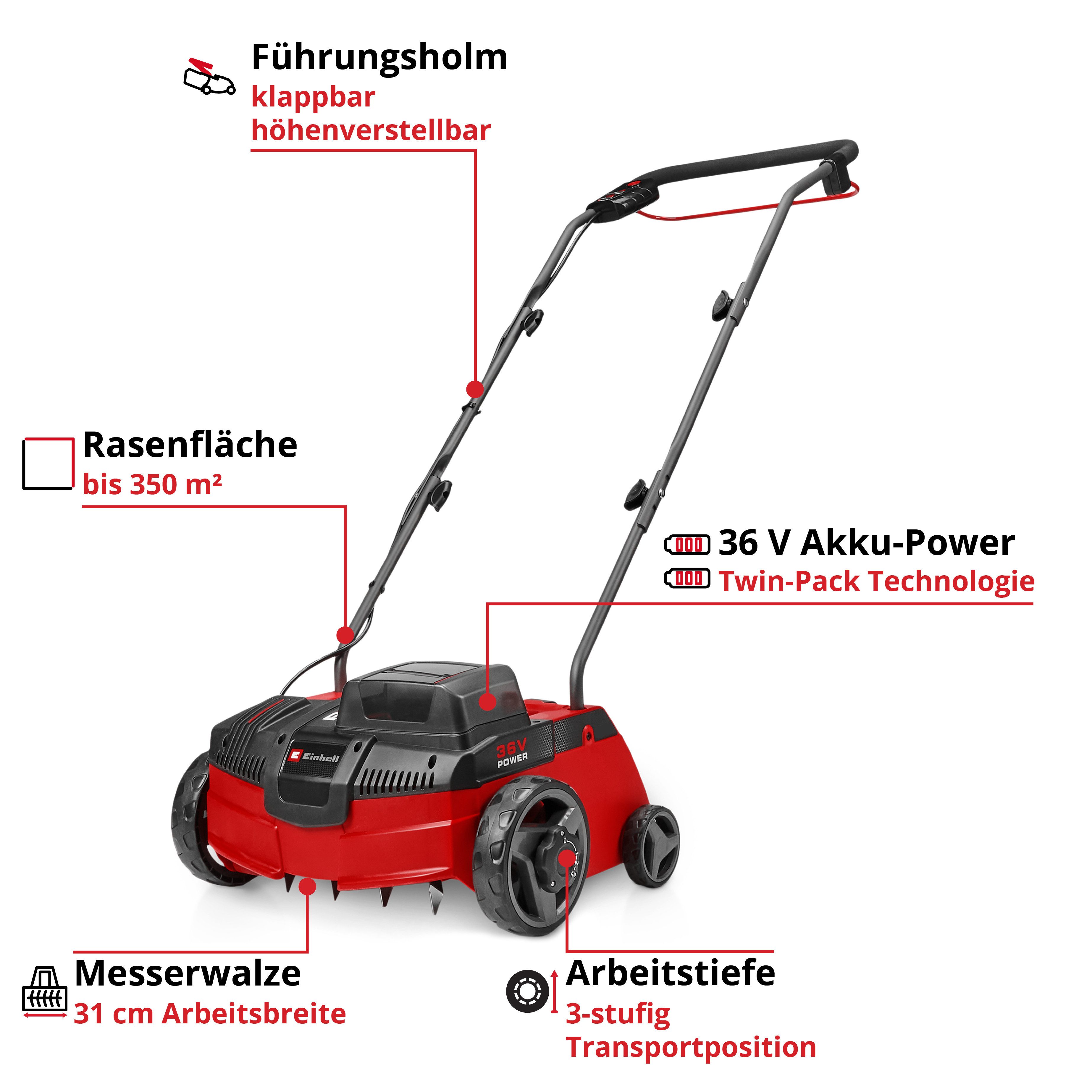 Einhell Akku-Vertikutierer GC-SC 36/31 Li-Solo, 31 cm Arbeitsbreite, ohne Akku und Ladegerät – Bild 3 von 5