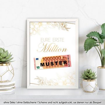 Kreative Feder Poster Premium Poster „Eure erste Million“ - Kunstdruck mit Blumen-Design, optional mit Rahmen; wahlweise DIN A4 oder DIN A3