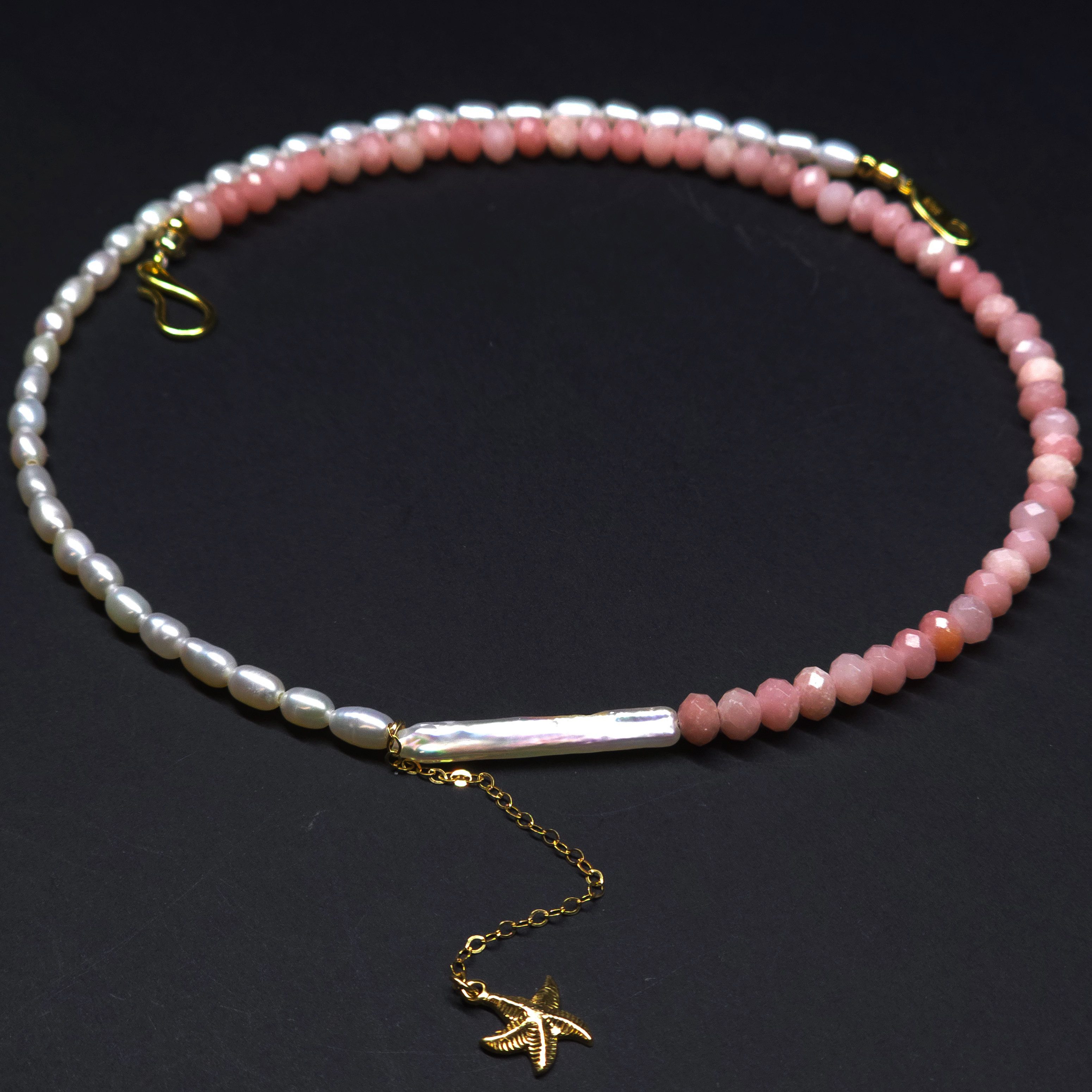 GOLDEN Perlenkette Pinkopal Perlenkette mit Seestern Anhänger & Süßwasserperlen