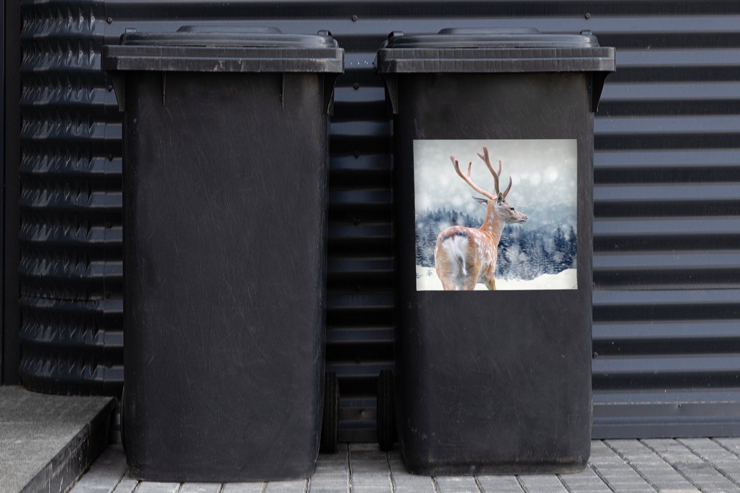 Abfalbehälter Mülltonne, Tier - Schnee Rotwild Sticker, Container, Mülleimer-aufkleber, Wandsticker St), - (1 MuchoWow