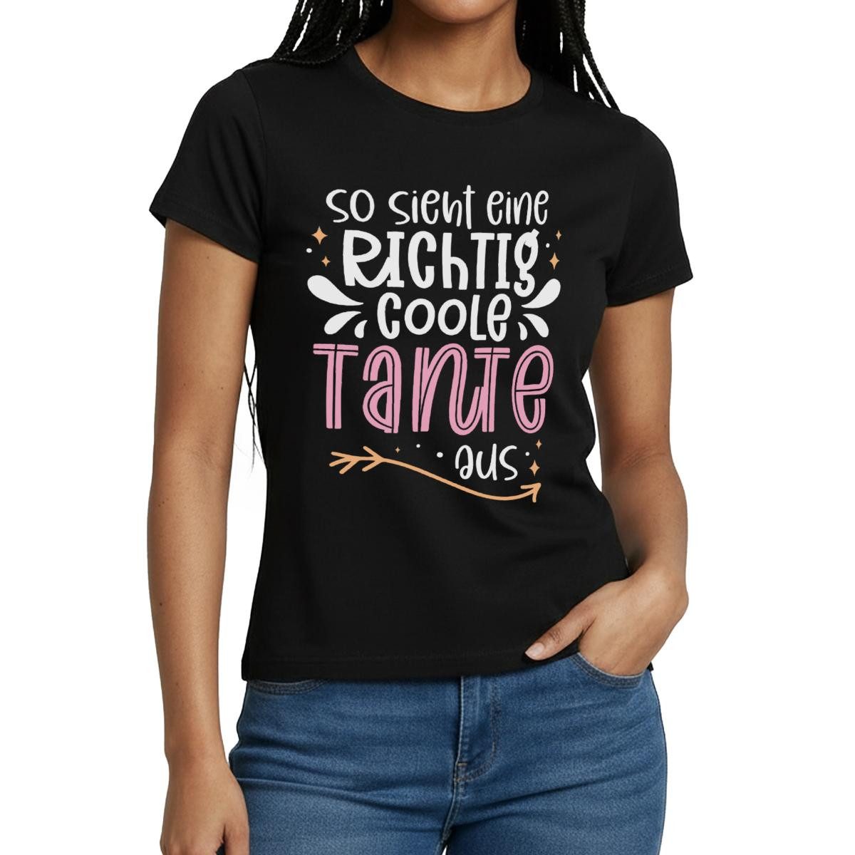 Spreadshirt T-Shirt So Sieht Eine Richtig Coole Tante Aus Frauen T-Shirt (1-tlg) Slim Fit, fällt klein aus