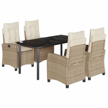 vidaXL Garten-Essgruppe 5-tlg. Garten-Essgruppe mit Kissen Beige Poly Rattan, (5-tlg)