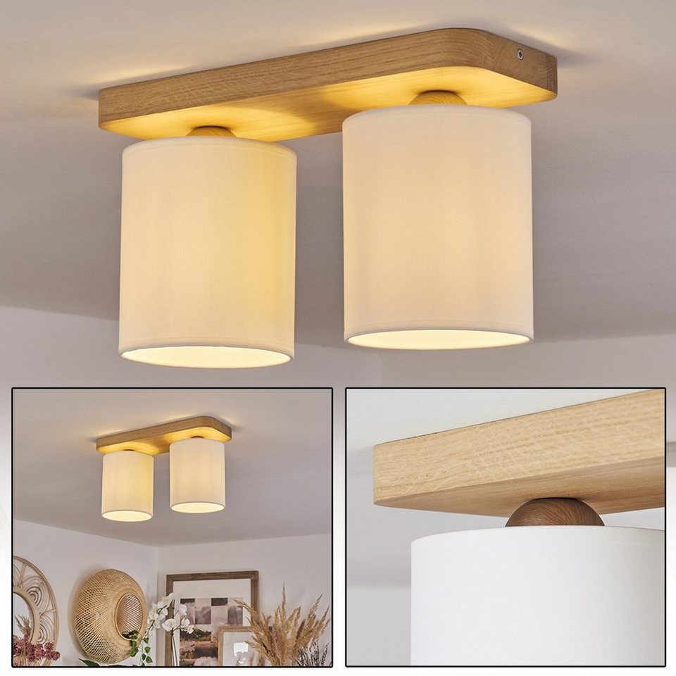 hofstein Deckenleuchte »Frasnedo« moderne Deckenlampe aus Holz/Stoff in  Natur/Weiß, ohne Leuchtmittel, mit Schirmen Textil/Stoff, E27