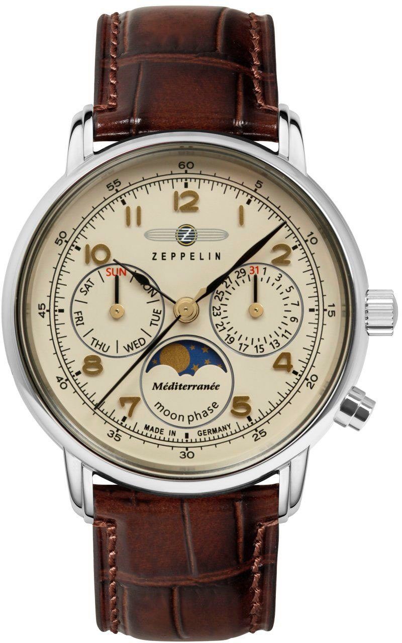 ZEPPELIN Chronograph 100 Jahre, Méditerranée, 9637-5, Armbanduhr, Quarzuhr, Damenuhr, Datum, Stoppfunktion, Made in Germany
