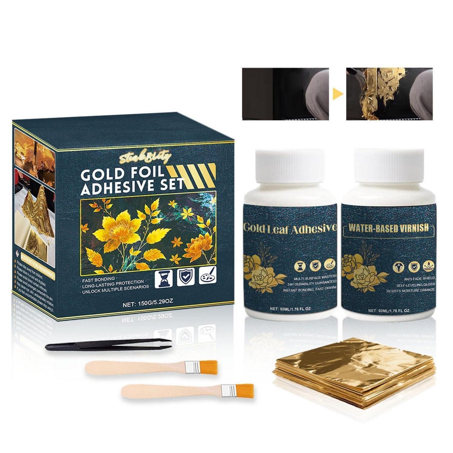 LuxusKollektion Bastelfilz Blattgold Kleber Set 50ml mit Schutzlack