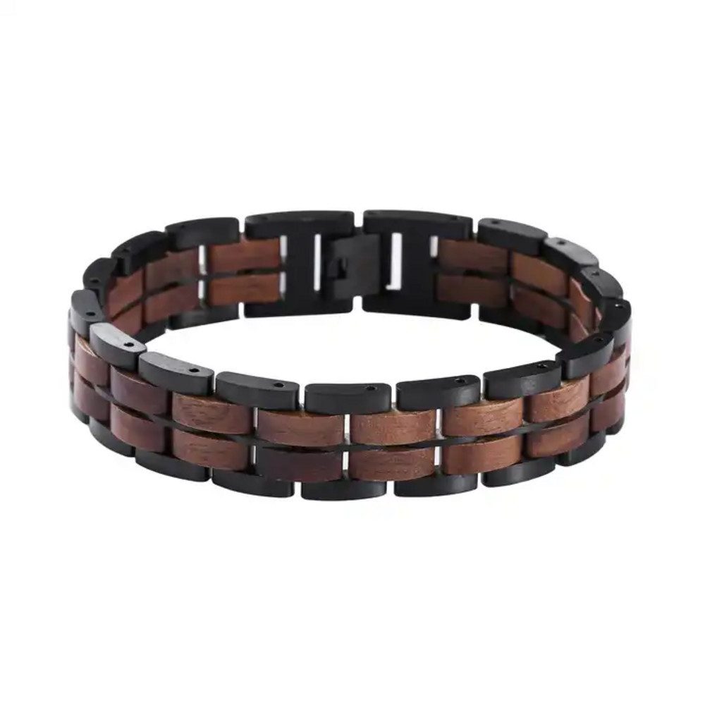 Holztick Bavaria Gliederarmband Nox, Armband aus Walnussholz und Edelstahl im antik look
